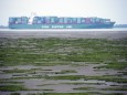 Container ship on the Elbe River (© HPA)